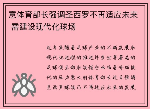 意体育部长强调圣西罗不再适应未来 需建设现代化球场 意体育部长强调圣西罗不再适应未来 需建设现代化球场